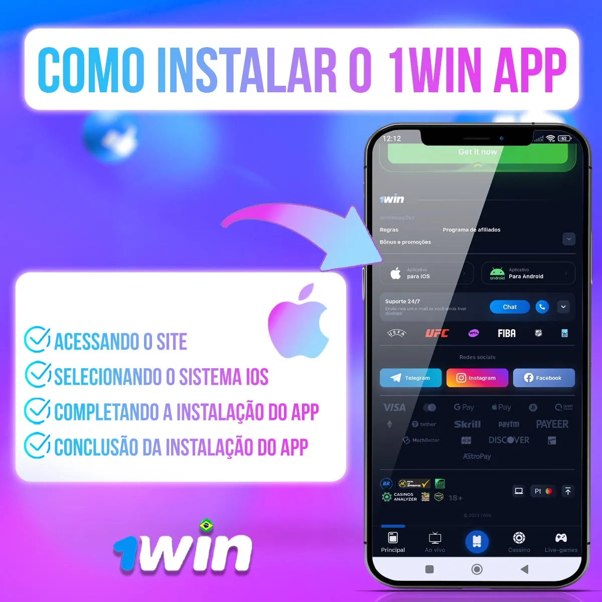 Instalação do aplicativo móvel 1win para iOS