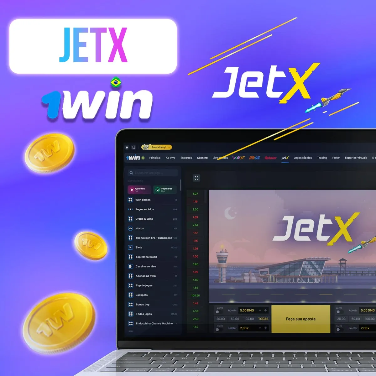 Popular jogo de cassino JetX na casa de apostas 1win no mercado brasileiro
