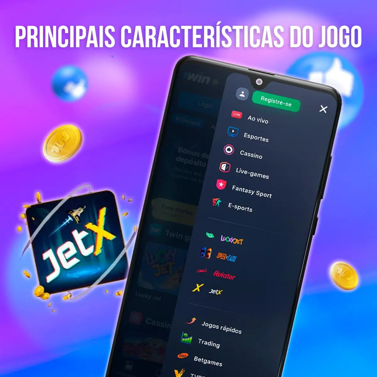 Quais são os principais recursos do jogo 1win JetX?