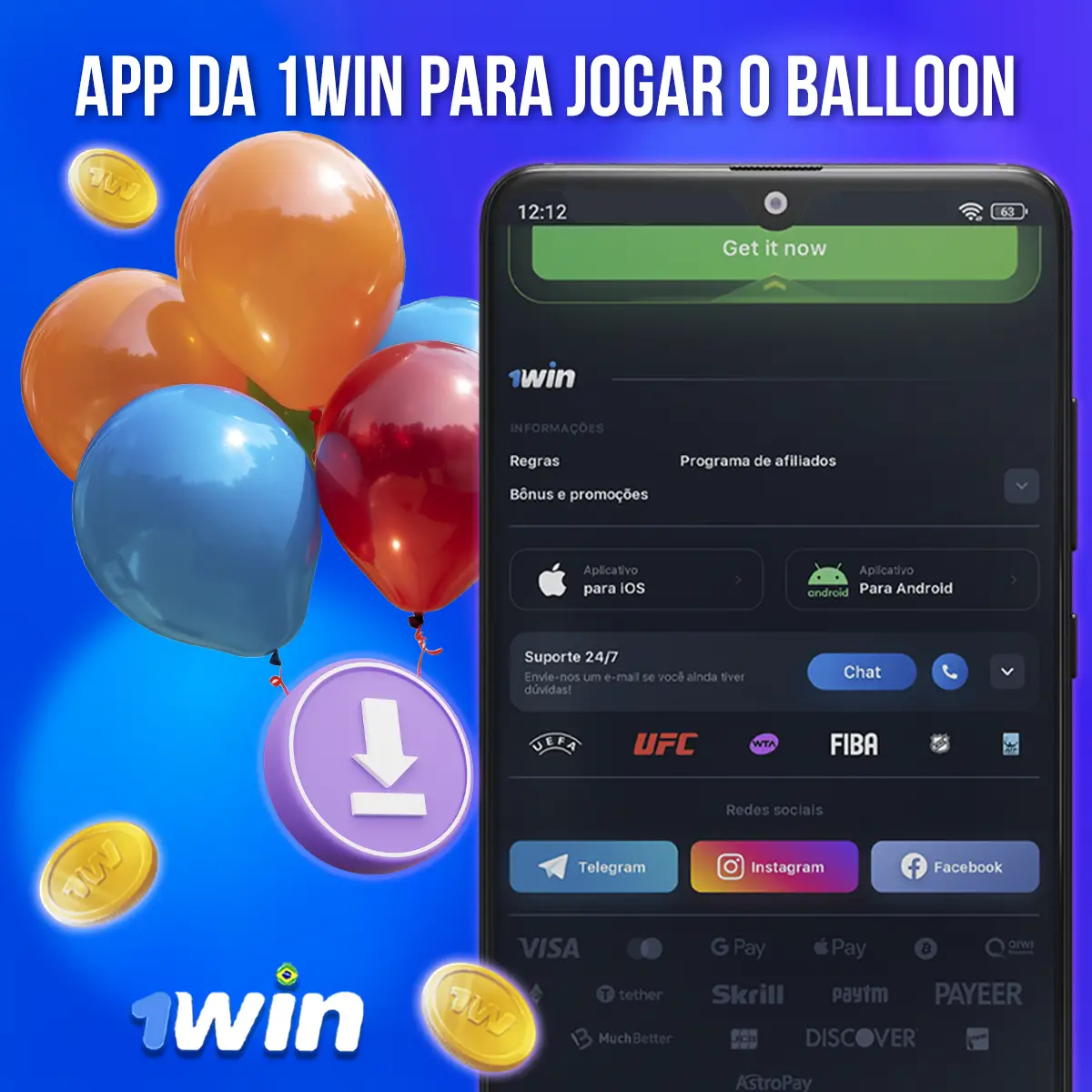 Aplicativo da 1Win para jogar o Balloon