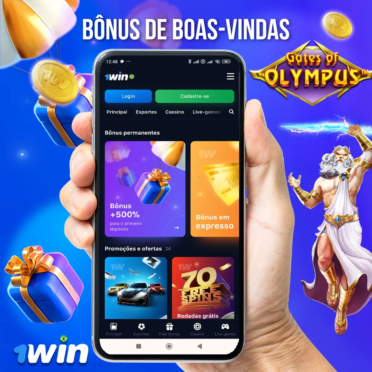 Pacote de boas-vindas de 500% até R$ 5.000