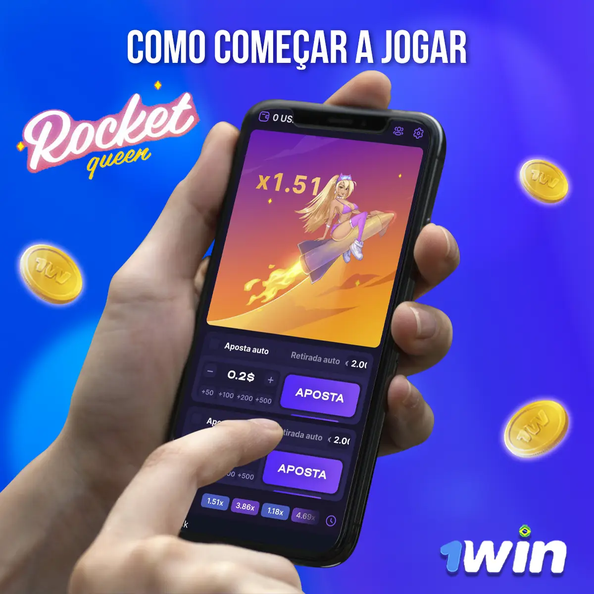 Como começar a jogar o Rocket Queen 1Win?