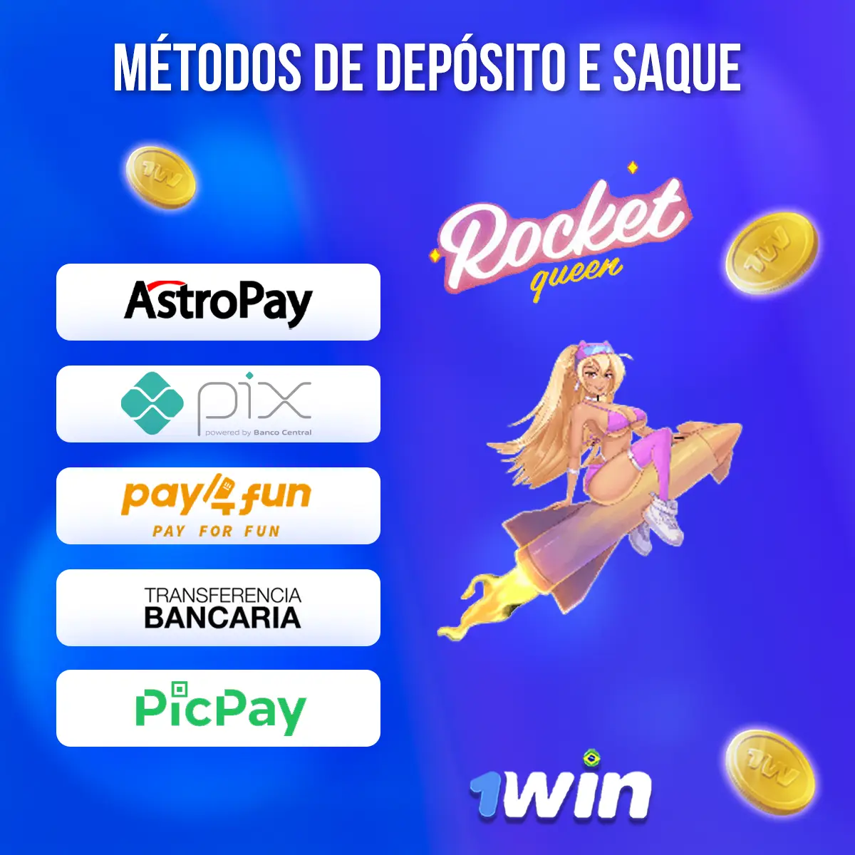 Pagamento depósito e saque disponíveis 1Win Rocket Queen