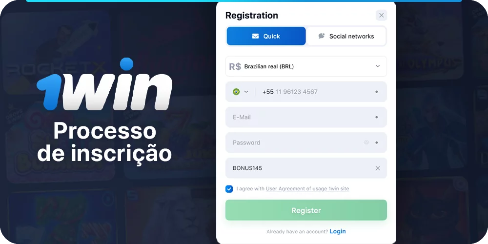 Instruções sobre como se registrar no 1Win Casino
