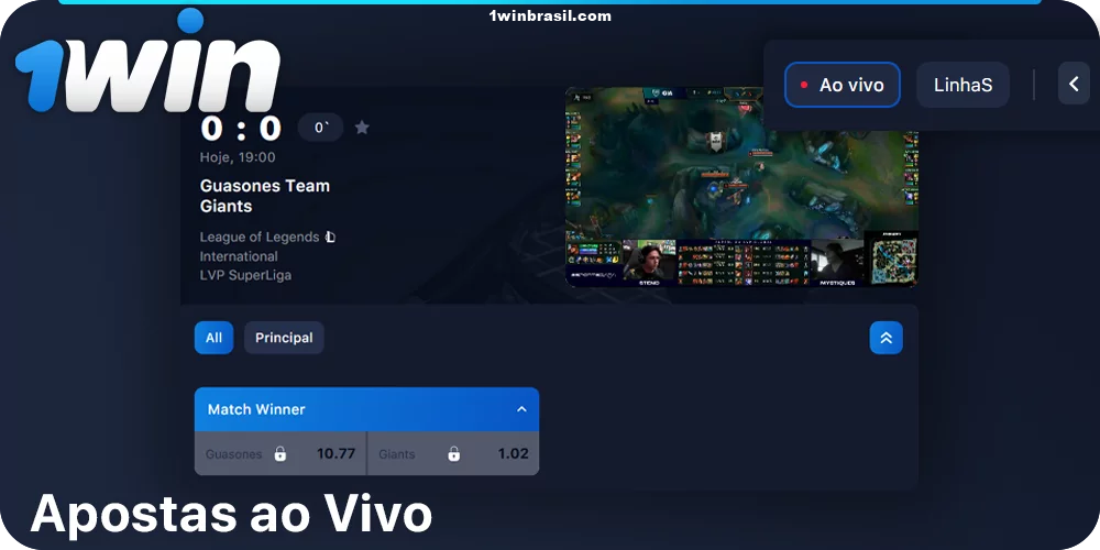 Faça apostas ciberesportivas ao vivo em 1Win