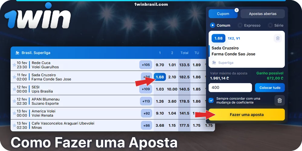 Instruções passo a passo para os jogadores brasileiros sobre como apostar no voleibol a 1Win