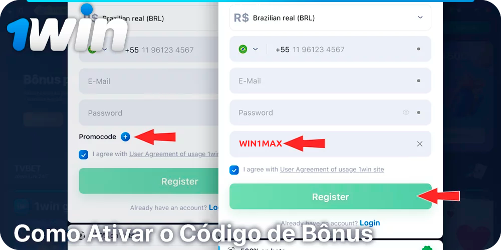 Instruções passo a passo sobre como ativar um código promocional no site 1Win no Brasil