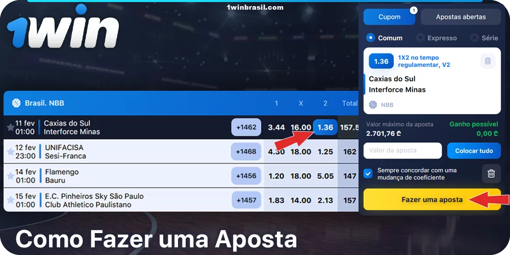 Instruções passo a passo para apostadores brasileiros sobre como apostar no basquetebol a 1Win
