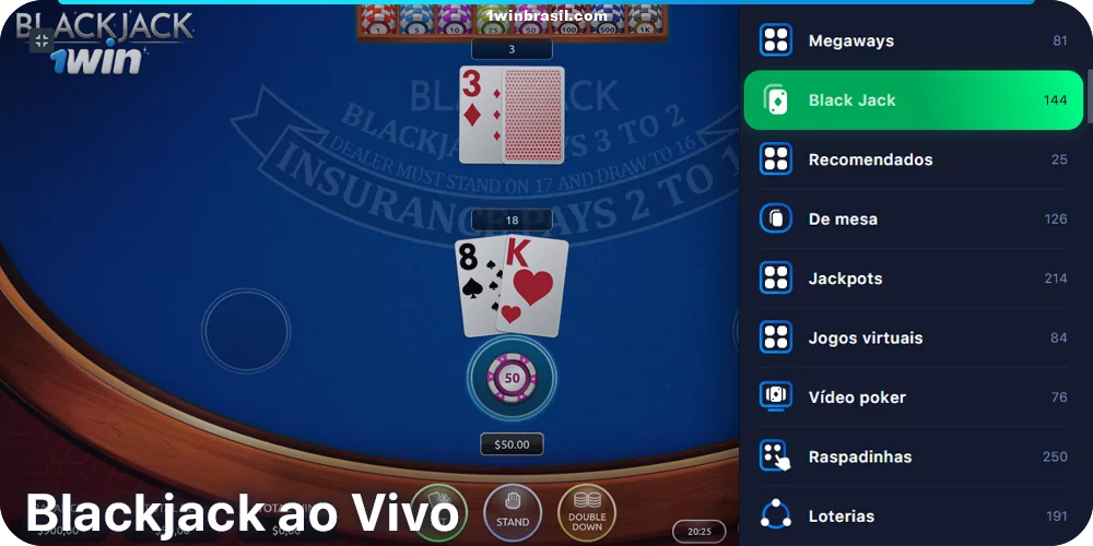 Jogue Blackjack ao vivo em 1Win