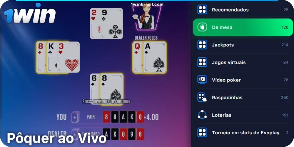 Jogue Pôquer ao vivo em 1Win
